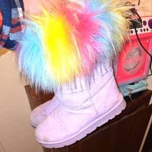 Rainbow furry snow boots size 10